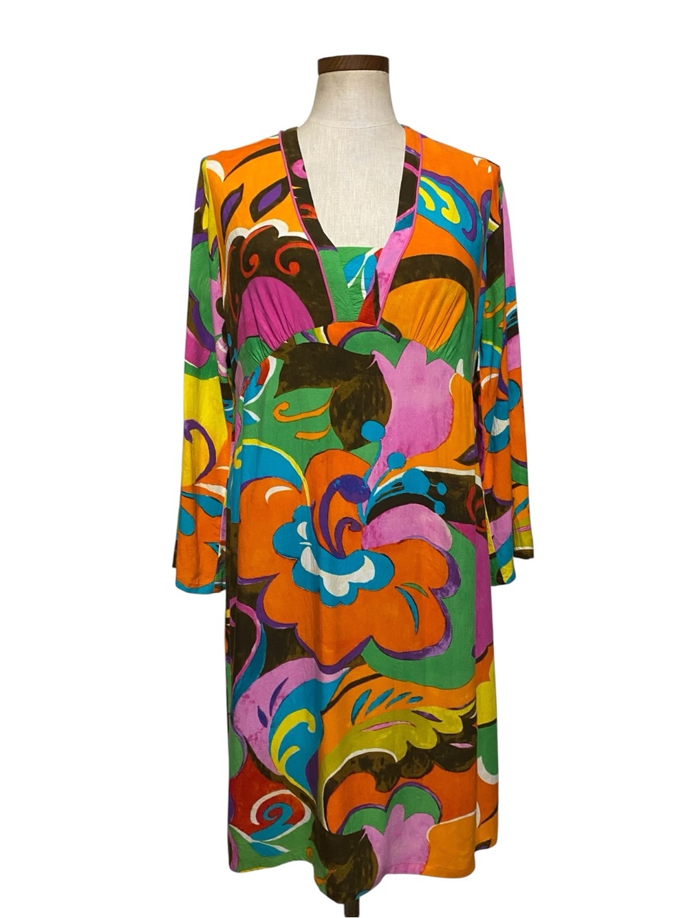 Vintage Jams World Tie Back Dress XL Taffy Floral Print Hawaii Boho Hippie